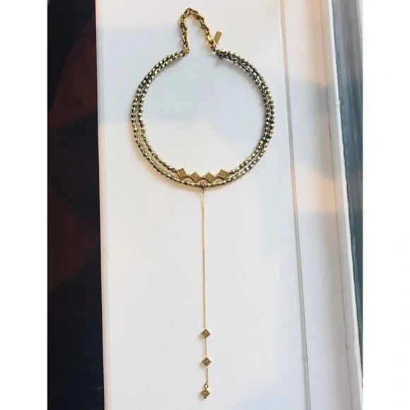 NEW Vanessa Mooney GOLD beaded double strand lariat elysee Choker Necklace - Picture 4 of 8
